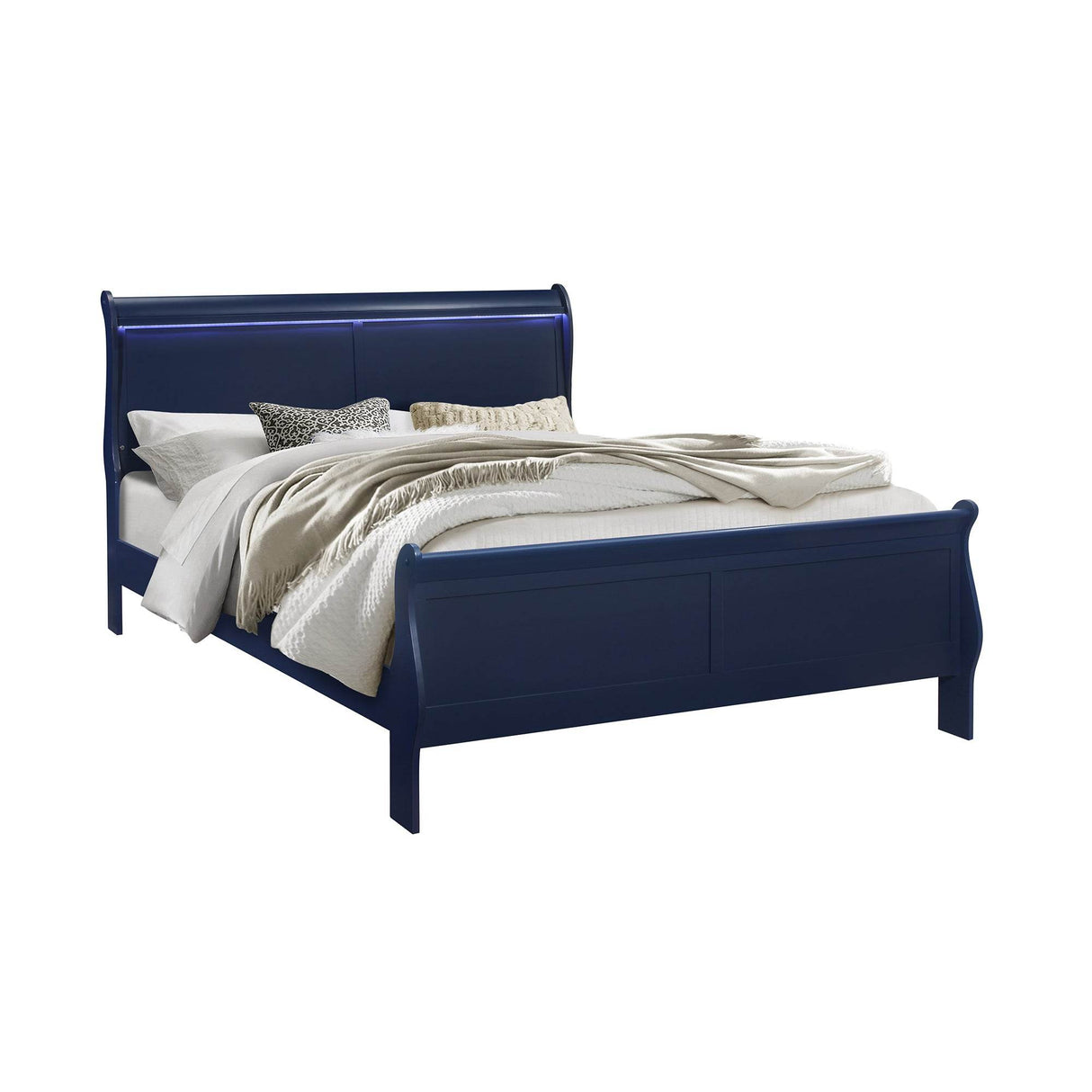 Transitional Sleigh Style LED Lighting Wood Bed Frame