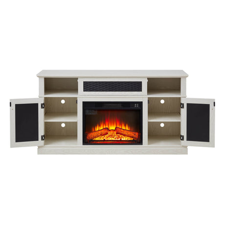 Embossed Oak Fireplace TV Stand With Storage - Sleep Galleria