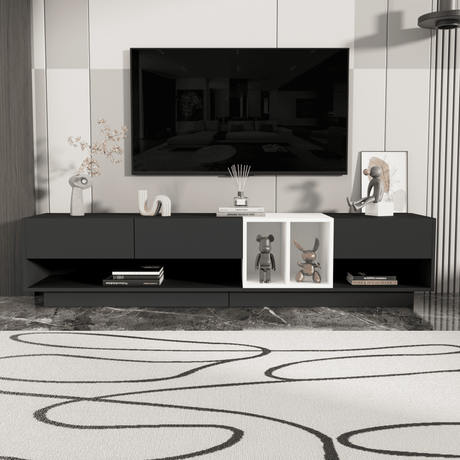 Sleek Two-Tone Black Particle Board TV Stand - Sleep Galleria