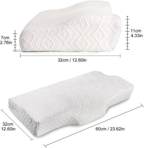 Cervical Pillow Memory Foam Contour Pillow, Orthopedic Gentle Pillows for Back&Side Sleeper Relieve Shoulder and Neck Pain with Washable Hypoallergenic Pillowcase（23.62"X12.60"X4.33"/2.76"）