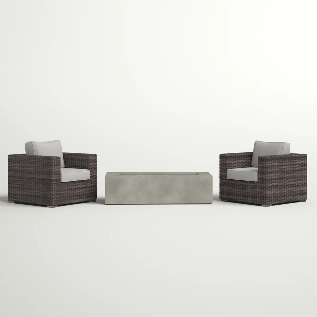 Outdoor Rattan Wicker Seating Set With Cushions And Firepit