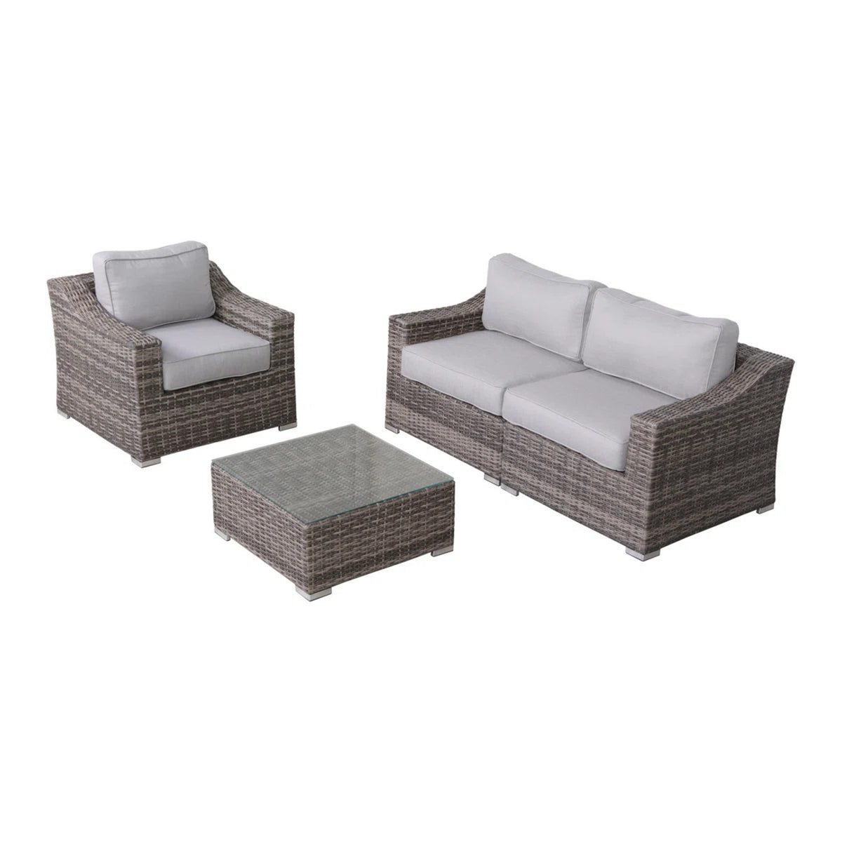 Outdoor Wicker 3-Person Seating Set With Cushions