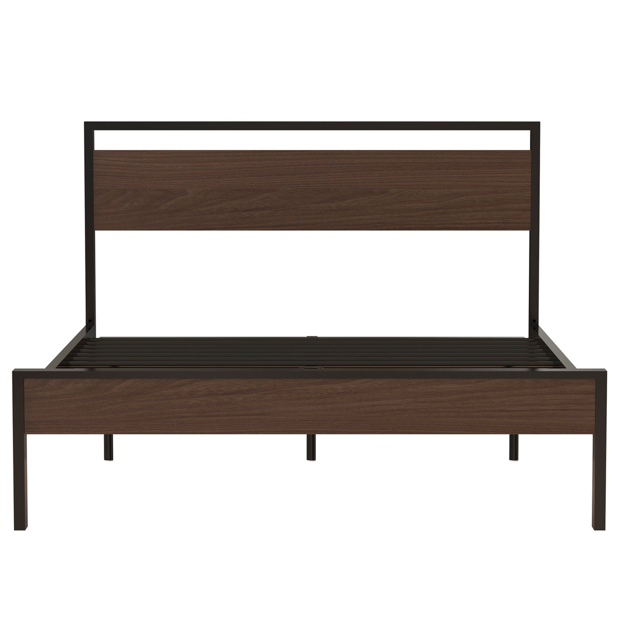 Queen Metal Platform Bed Frame With Wooden Headboard