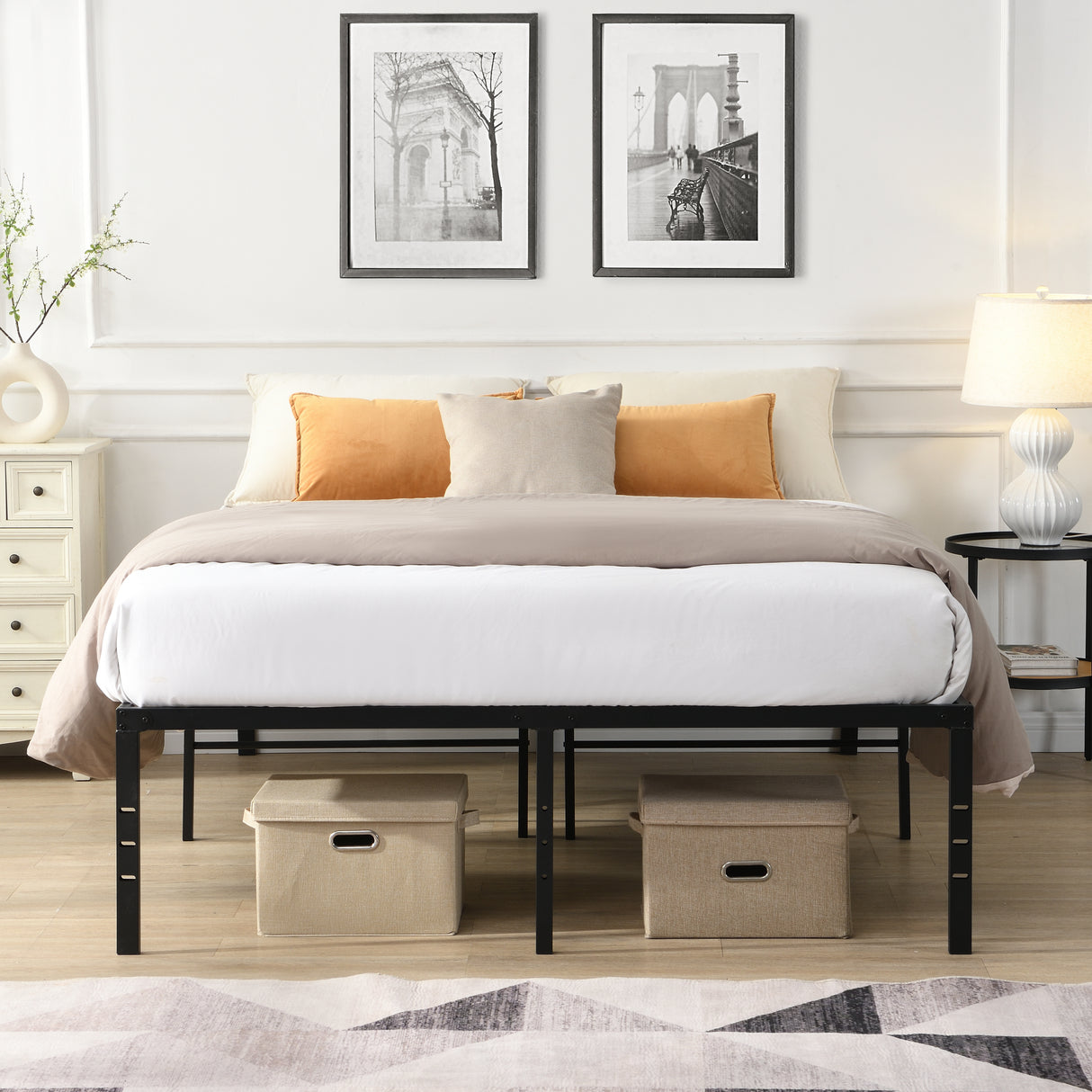 Heavy Duty King Metal Bed Frame With Reinforced Slats