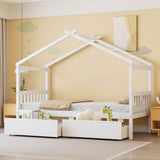 Twin Size Solid Wood House-Shaped Daybed With Drawers