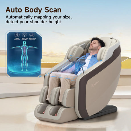 Full Body Massage Chair, Zero Gravity Sl-Track Massage Recliner with Yoga Stretch, Heating and Foot Massage, Brown
