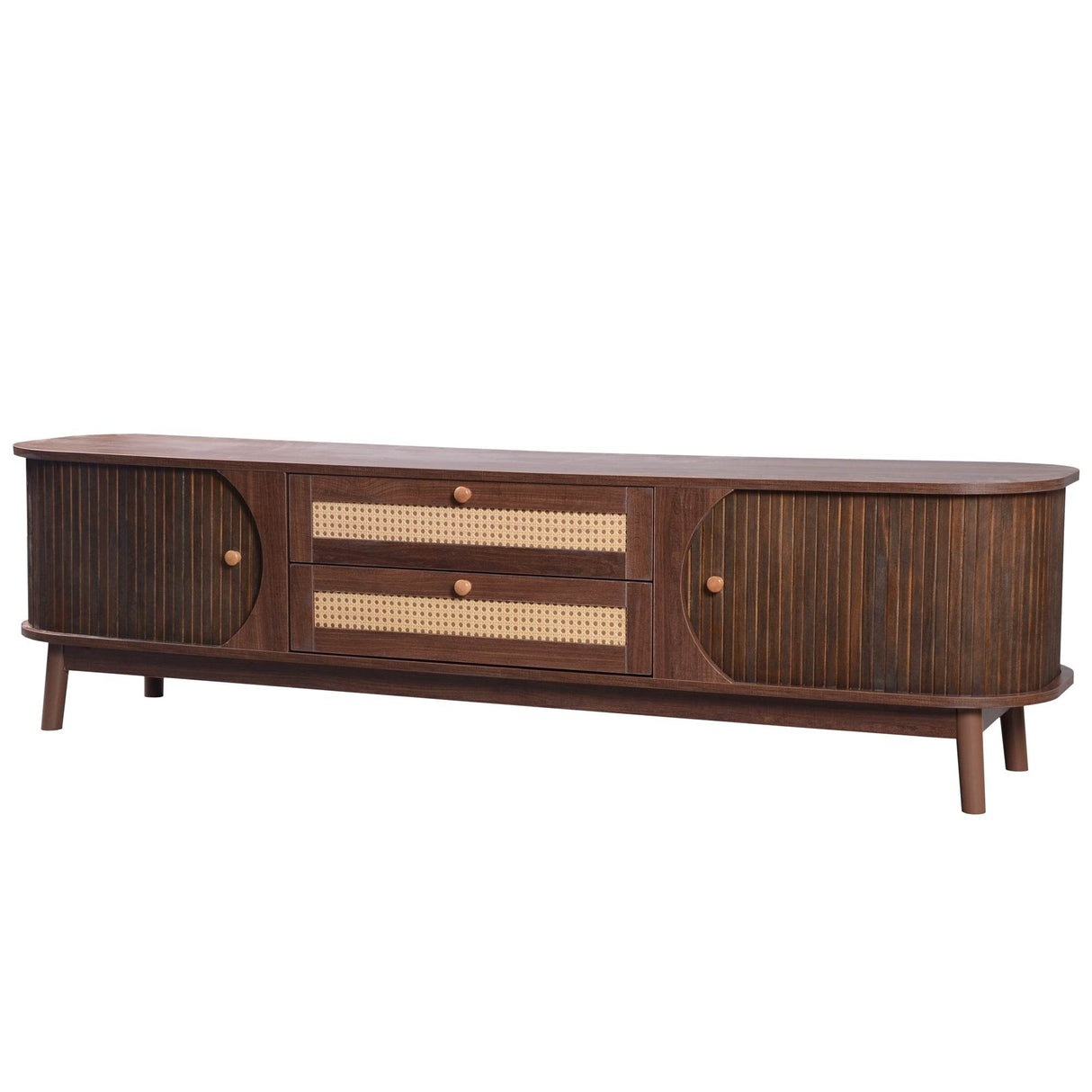 Modern Farmhouse Rattan TV Stand With Storage Cabinet - Sleep Galleria