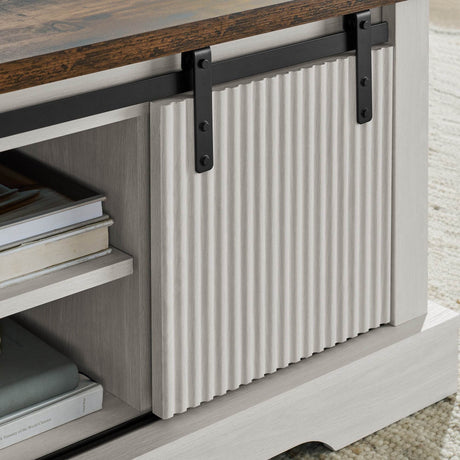 Rustic Sliding Barn Door Coffee Table With Storage - Sleep Galleria