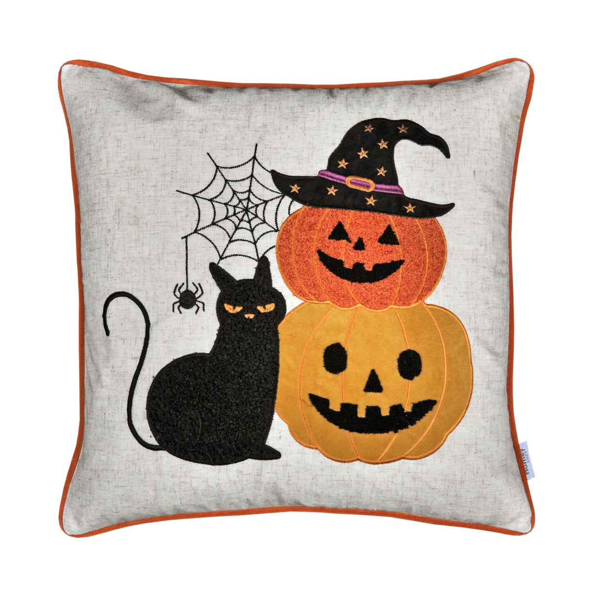 Embroidered Halloween Black Cat Pumpkin Throw Pillow 20-Inch