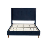 Queen Upholstered Blue Velvet Bed Frame With Tufted Headboard