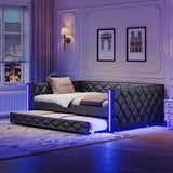 Full XL Upholstered Daybed With Trundle And LED Lighting