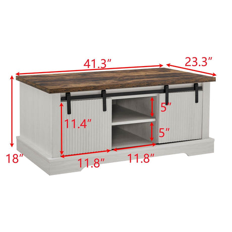 Rustic Sliding Barn Door Coffee Table With Storage - Sleep Galleria