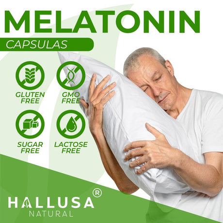 MELATONIN - Melatonin 3 Mg 60 Cap - Sleep Supplement - Dietary Supplement Restful Sleep - Deep Sleep - Relaxation - Focus Factor - Hallusa Natural