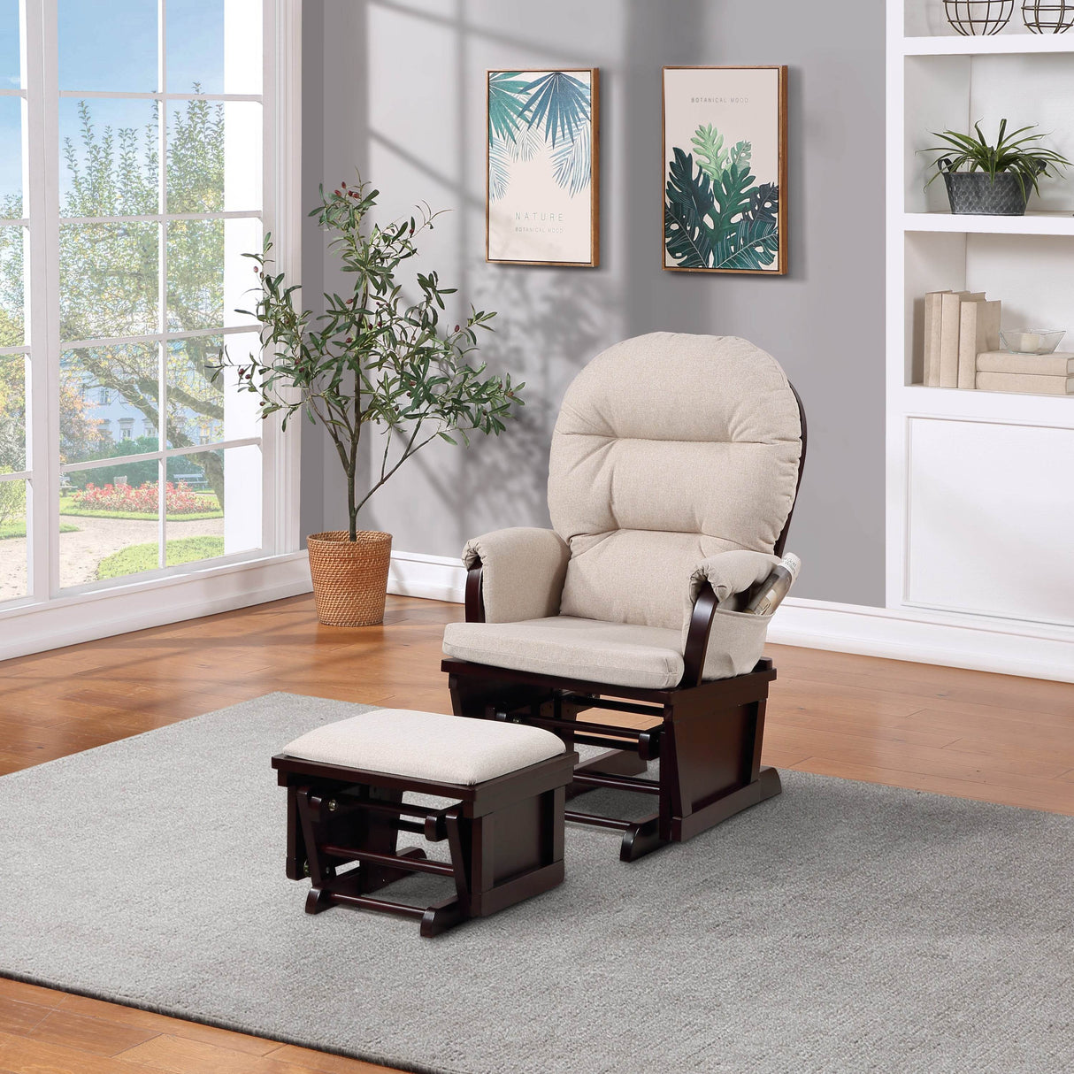 Madison Solid Wood Espresso Glider Chair With Ottoman