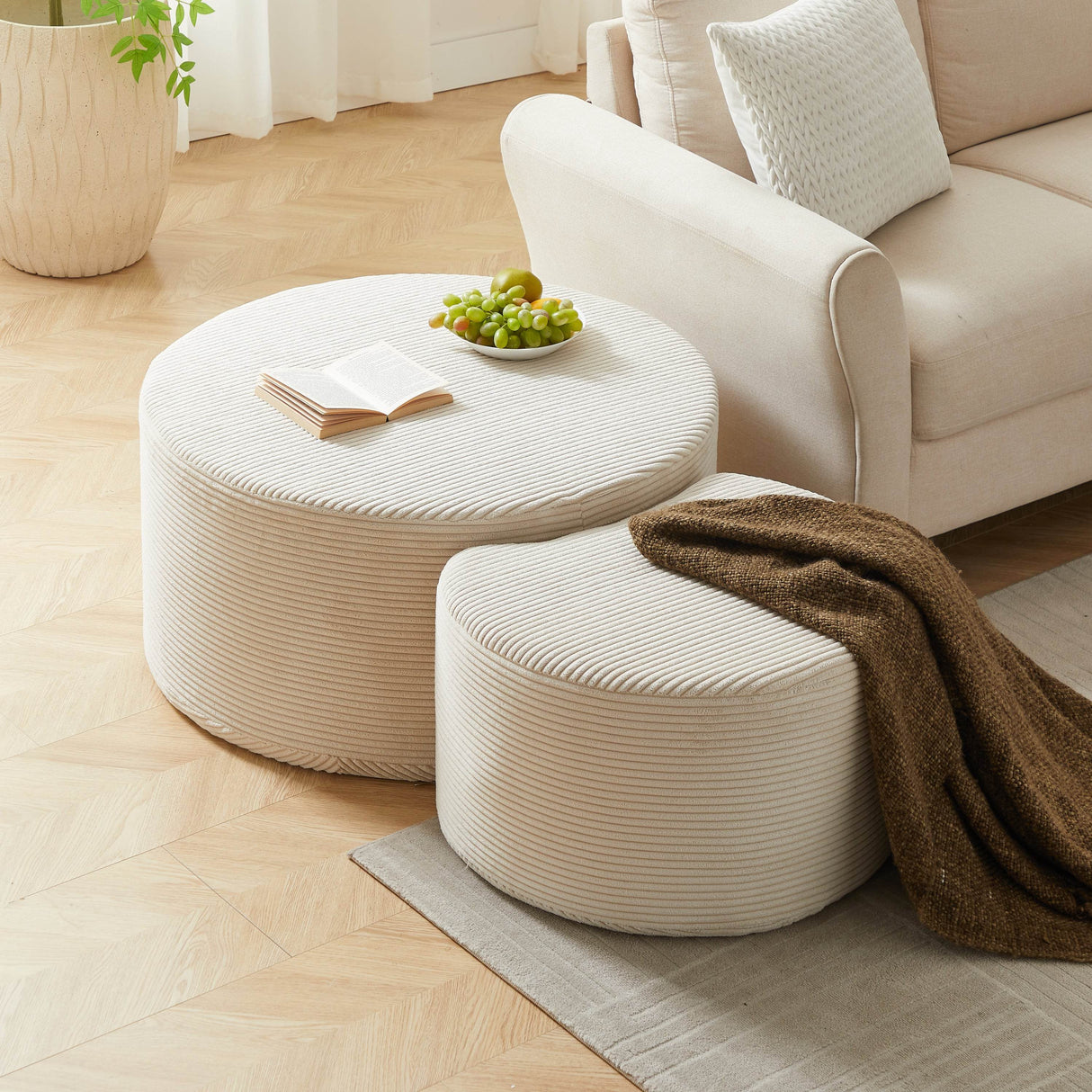 Set of 2 Upholstered Foam Ottoman Coffee Tables - Sleep Galleria