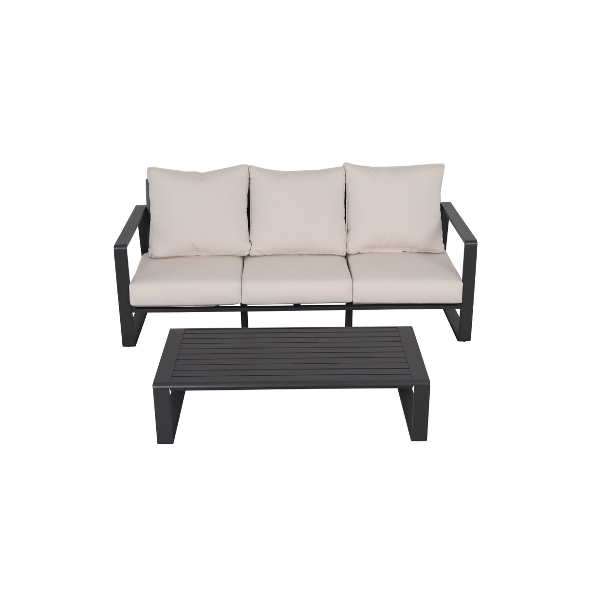 Three-Seat Sofa And Rectangular Coffee Table Set White Canvas