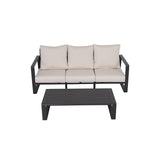 Three-Seat Sofa And Rectangular Coffee Table Set White Canvas