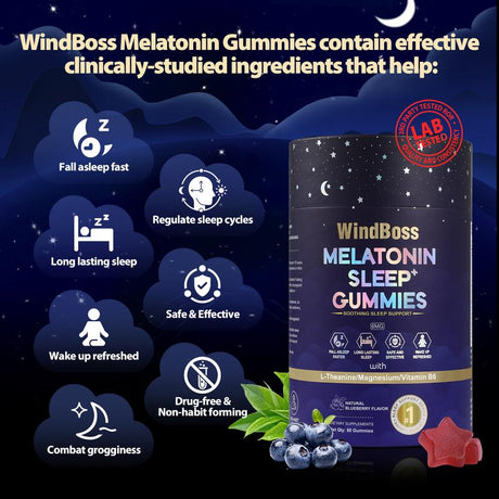 Windboss Natural Sleep Aid Gummies -80 Count- Delicious & Effective Melatonin 6 Mg Sleep+ Gummies for Adults a Restful Night'S Sleep