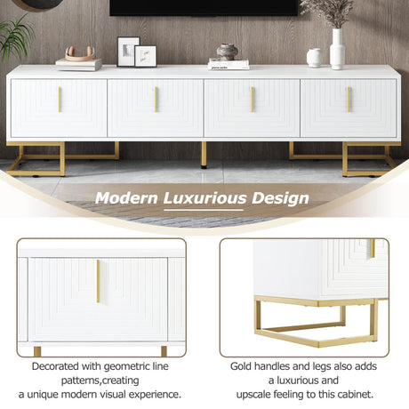 Modern White Gold Metal Legs TV Stand With Cabinets - Sleep Galleria