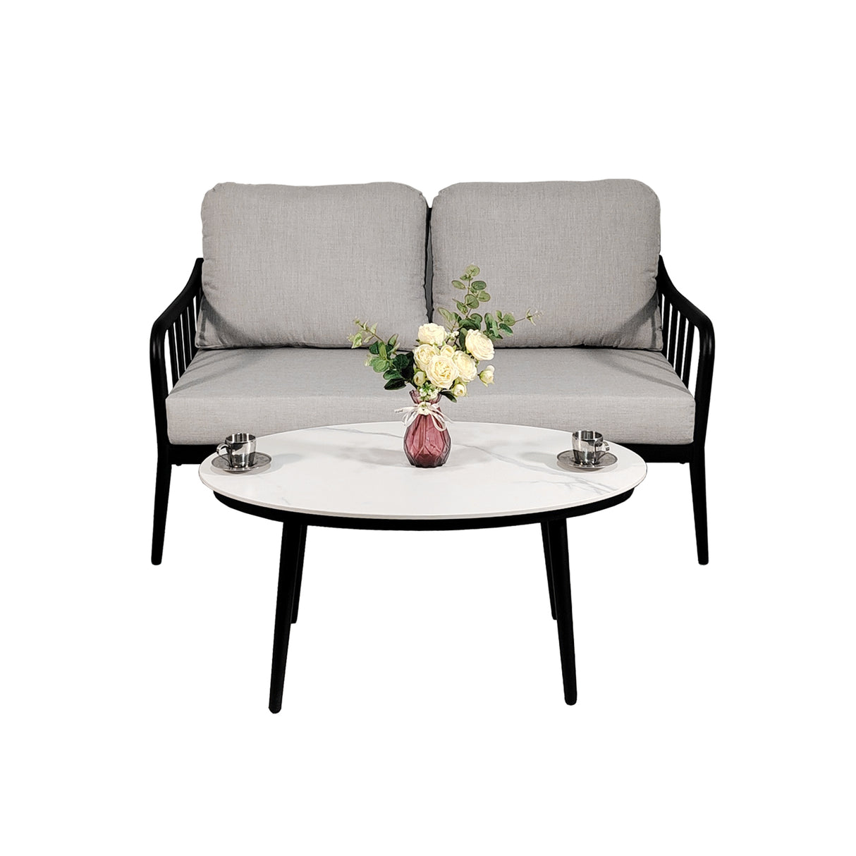 2-Piece Modern Aluminum Outdoor Loveseat Set