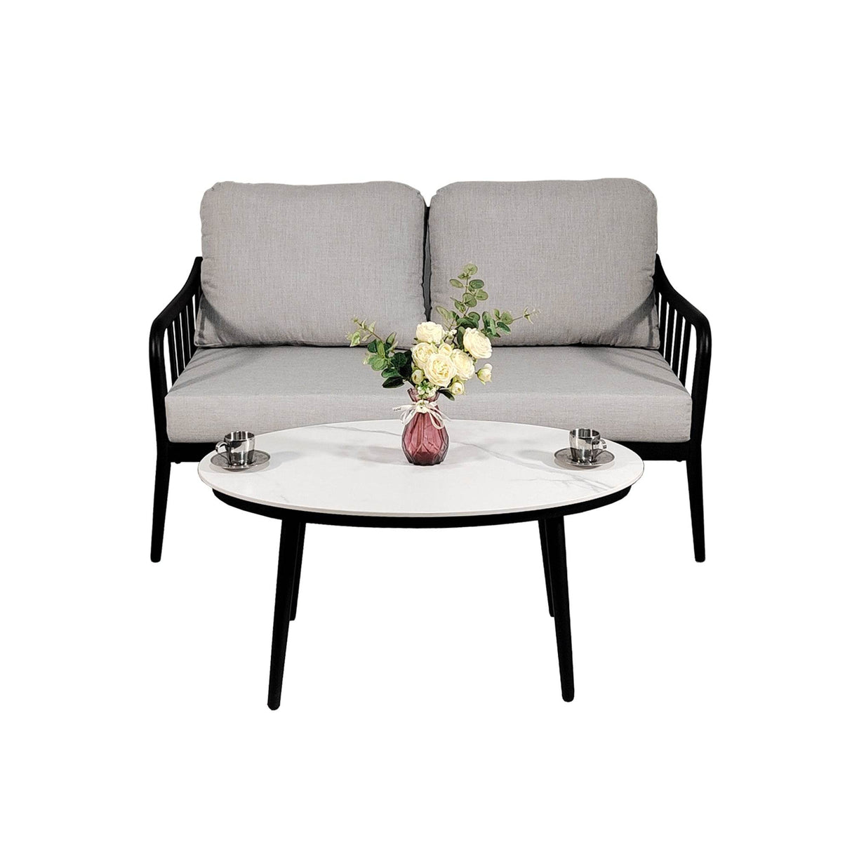 2-Piece Modern Aluminum Outdoor Loveseat And Table Set