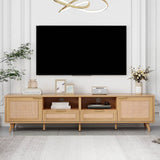 Modern Rattan TV Stand With Storage Cabinets - Sleep Galleria