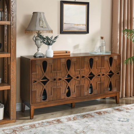 Mid Century Modern Walnut Solid Wood Sideboard Cabinet - Sleep Galleria