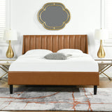 Queen Faux Leather Platform Bed Frame With Tufted Headboard