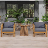 Outdoor Furniture Set Of 2 Acacia Wood Club Chairs With Table