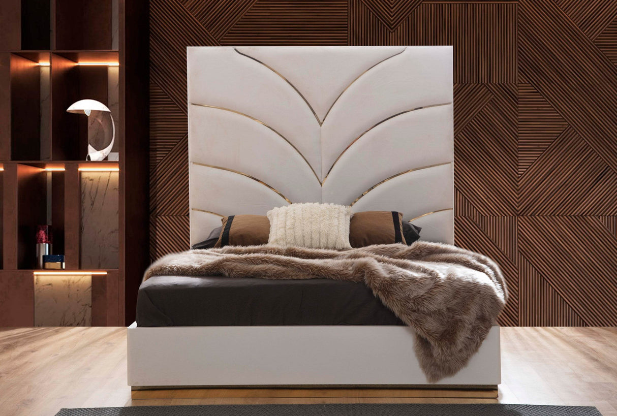 Contemporary White Velvet Upholstered King Bed Frame
