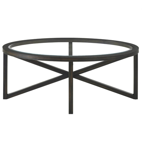 Modern Round Tempered Glass Coffee Table With Wood Base - Sleep Galleria