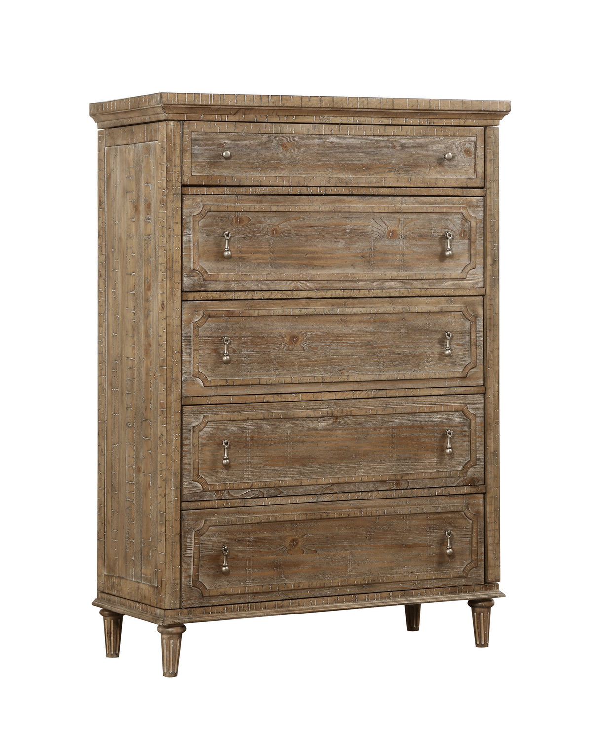 Solid Wood Taupe 5-Drawer Chest Dresser