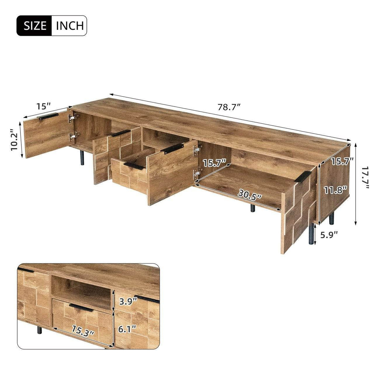 Natural Wood Checkered Pattern TV Stand With Storage - Sleep Galleria