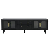 Retro Vintage Black TV Stand With Fluted Glass Doors - Sleep Galleria