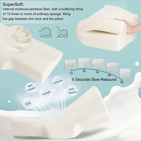 Cervical Pillow Memory Foam Contour Pillow, Orthopedic Gentle Pillows for Back&Side Sleeper Relieve Shoulder and Neck Pain with Washable Hypoallergenic Pillowcase（23.62"X12.60"X4.33"/2.76"）