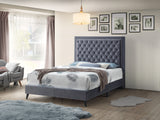 Chic Gray Velvet Queen Bed Frame With Foam Support