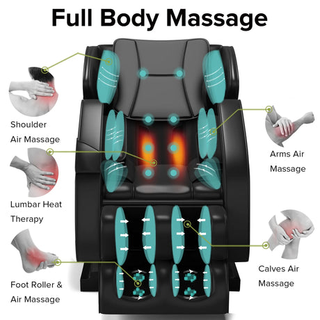 Massage Chair, Full Body Recliner with Zero Gravity Chair, Air Pressure, Bluetooth, Heat and Foot Roller Included, Black