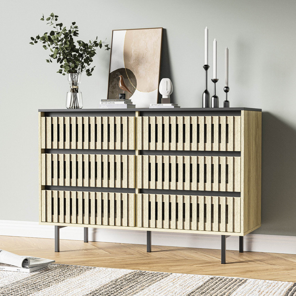 Modern Minimalist Fluted Six-Drawer Bedroom Storage Cabinet