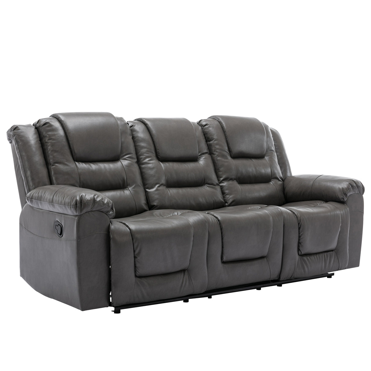 Manual Recliner Chair With Cup Holders Grey PU Upholstery