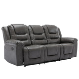 Manual Recliner Chair With Cup Holders Grey PU Upholstery