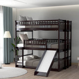Full Triple Bed Solid Wood Built-In Ladder Slide