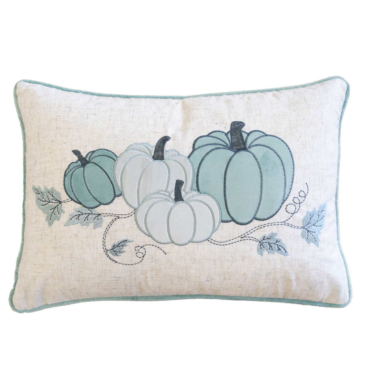 Embroidered Pumpkin Polyester Lumbar Throw Pillow 14x20 Inch