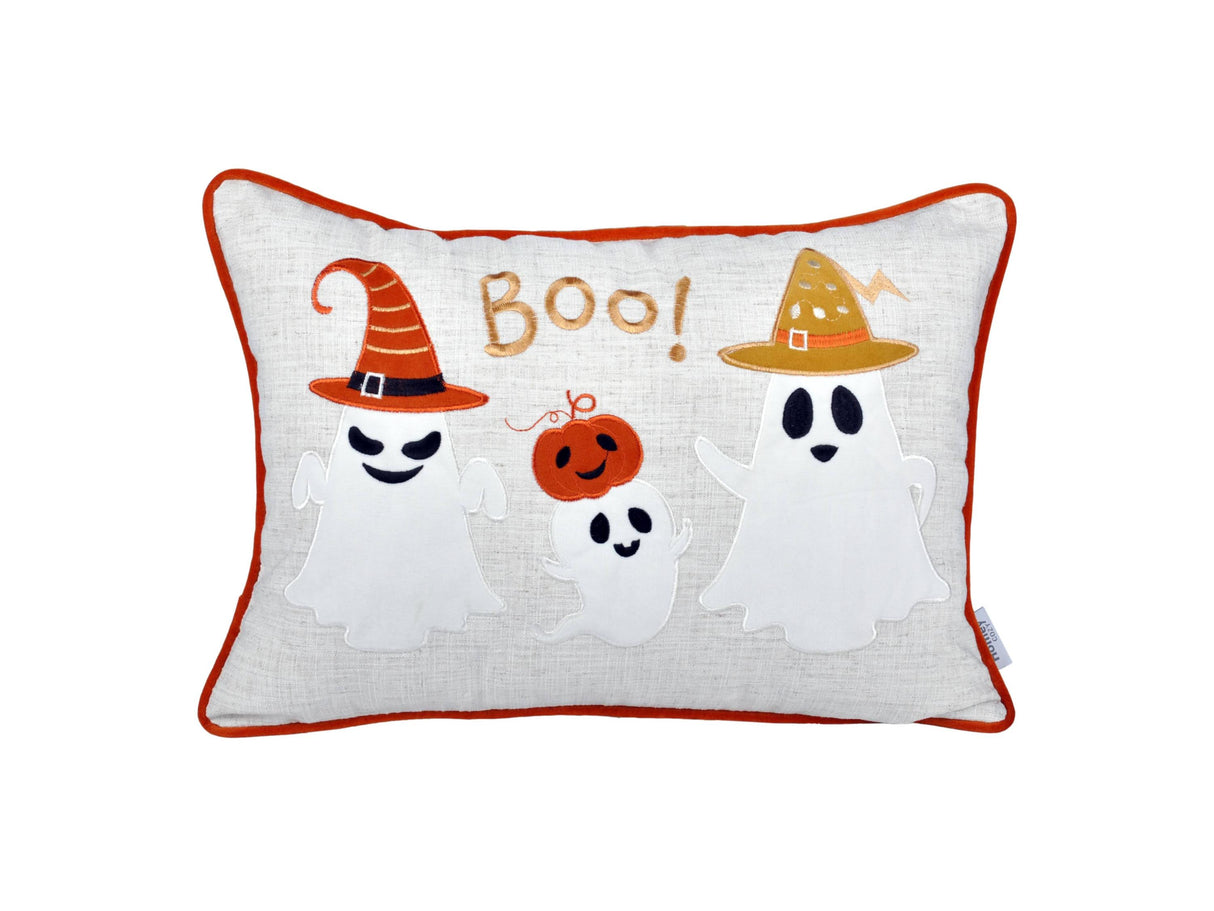 Halloween Embroidered Ghost Accent Polyester Throw Pillow 14x20