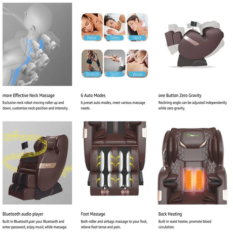 S Track Massage Chair, Full Body Zero Gravity Shiatsu Recliner with Smart Voice Controller, Brown