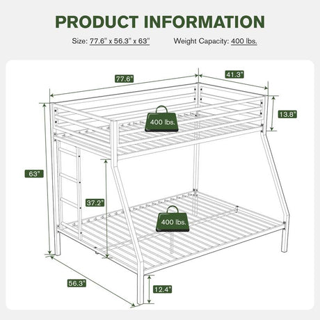 MUTICOR Metal Bunk Bed Twin over Full Size, 【Frame Only No Mattress】Heavy Duty Sturdy Frame with 12" Under-Bed Storage for Teen & Adults #Tiktokshopbacktoschool