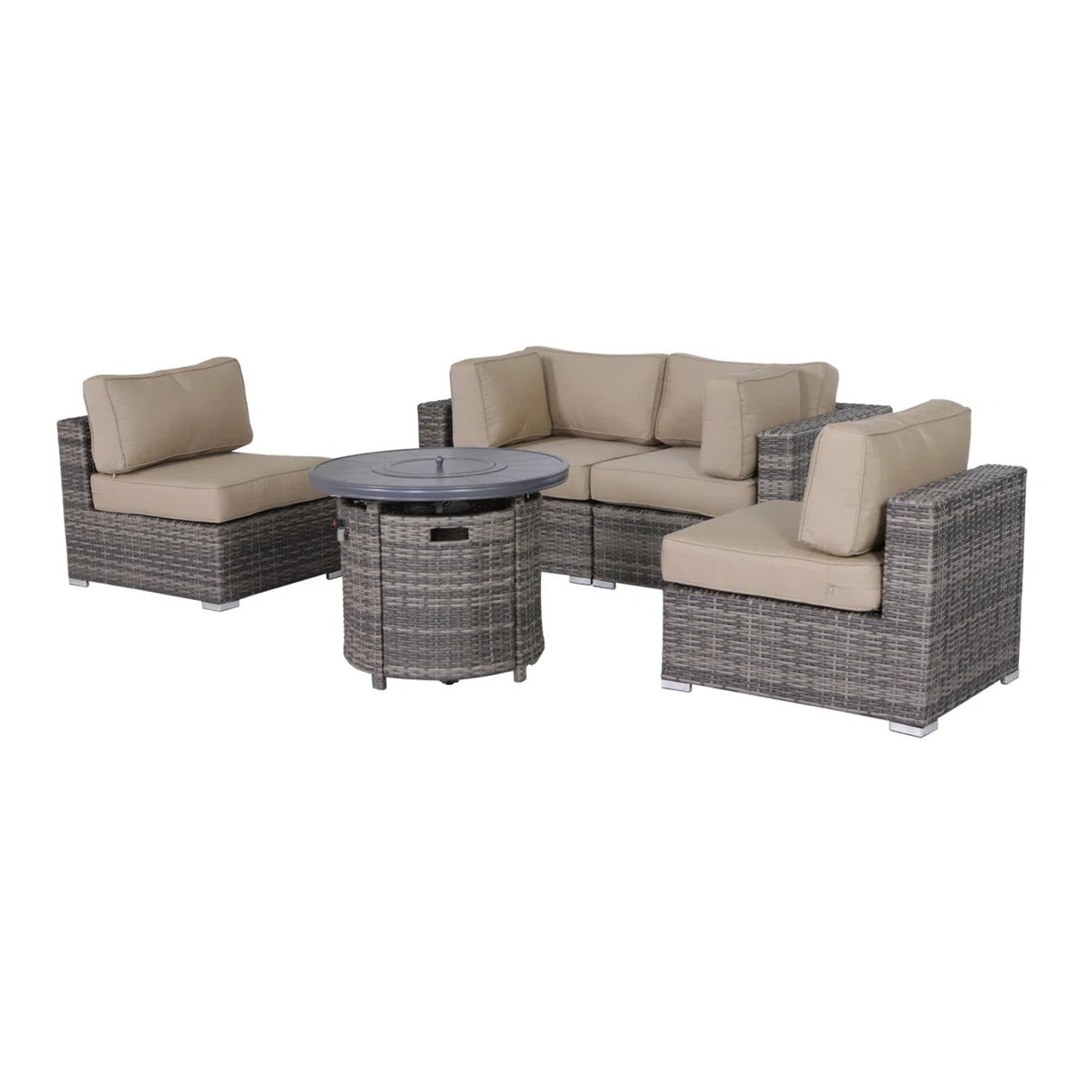 Outdoor Loveseat Set With Plush Cushions And Fire Pit