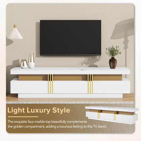 High Gloss White Marble TV Stand With Drawers - Sleep Galleria