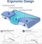 Cervical Pillow Memory Foam Contour Pillow, Orthopedic Gentle Pillows for Back&Side Sleeper Relieve Shoulder and Neck Pain with Washable Hypoallergenic Pillowcase（23.62"X12.60"X4.33"/2.76"）