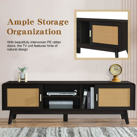 Bohemian Style Dark Brown Rattan TV Stand - Sleep Galleria
