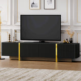 Luxury Fluted Black And Gold TV Stand With Storage
